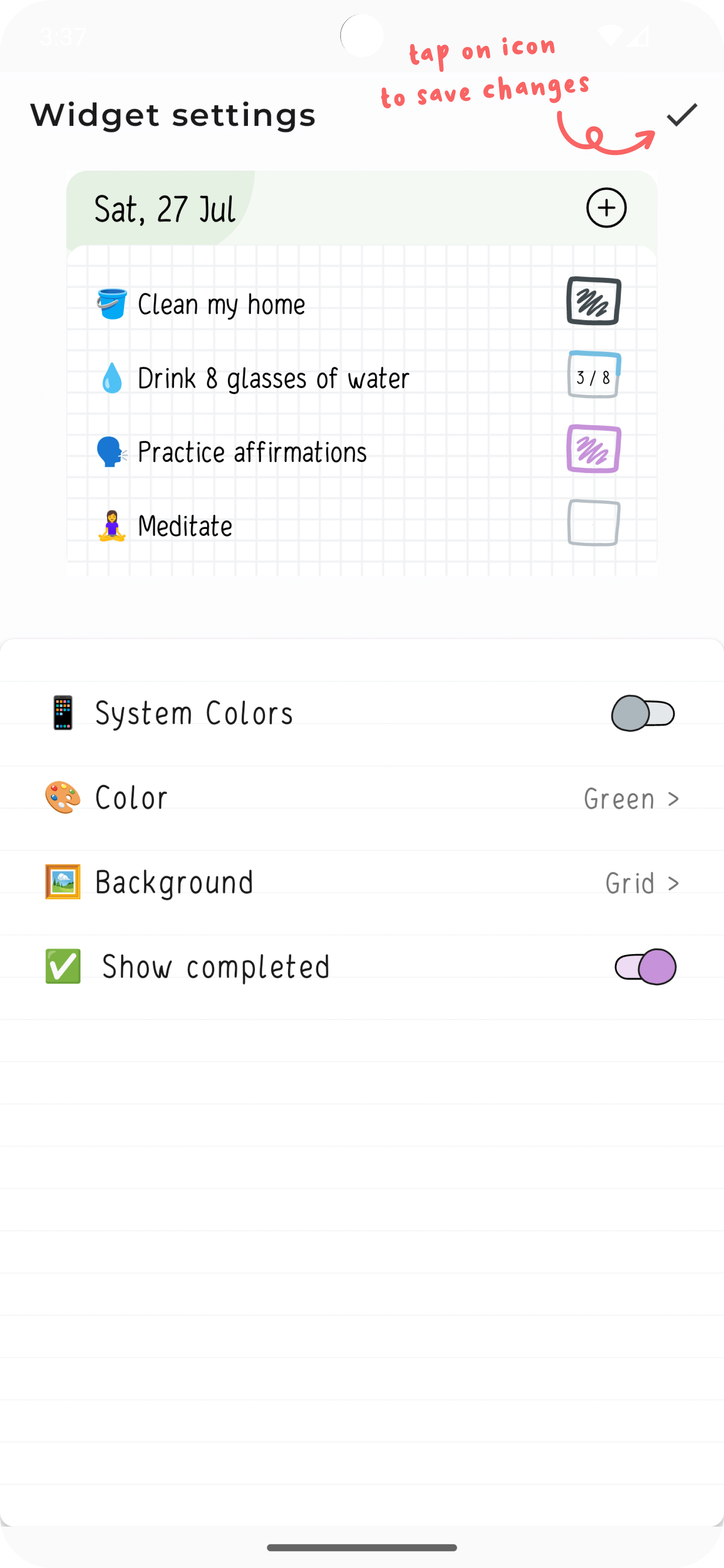 Tap the ✔️ icon to save your changes.